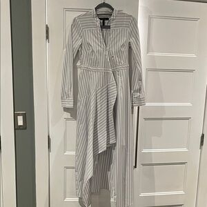 BCBGMaxAzria Gray and White Striped Dress